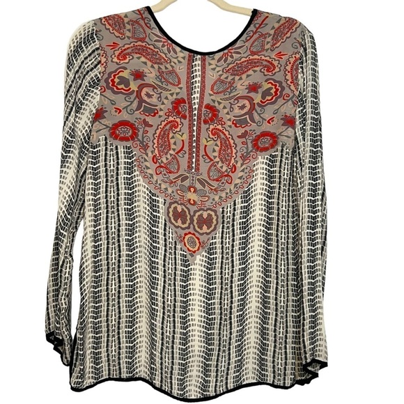 Soft Surroundings Elegant Boho Blouse Size Small Animal‎ Print Paisley Black Red - Picture 2 of 7